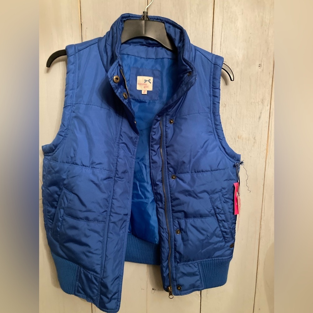 Tommy Girl Puffer Vest Royal Blue Jacket Women’s Size Medium‎ Snap/Zip Pockets